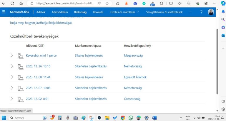 Microsoft-Kontologinverlauf mit IP-Adressen aus verschiedenen Ländern