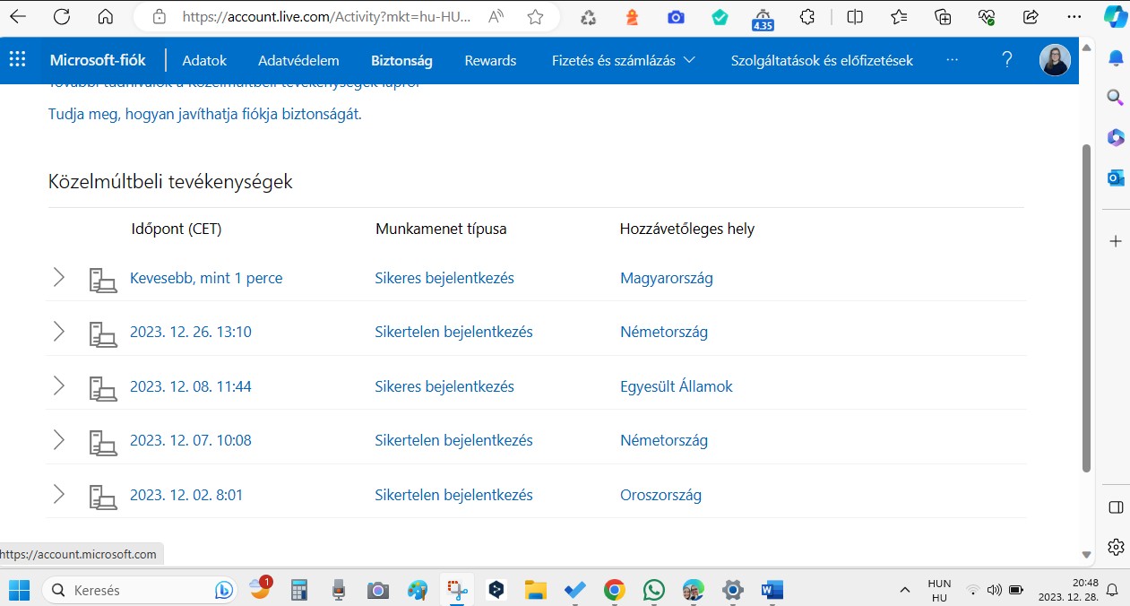Microsoft-Kontologinverlauf mit IP-Adressen aus verschiedenen Ländern